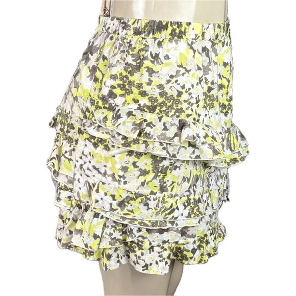 Banana Republic 14 Brown/Chartreuse Floral Layer Ruffle Elastic Waist Mini Skirt - Picture 3 of 6